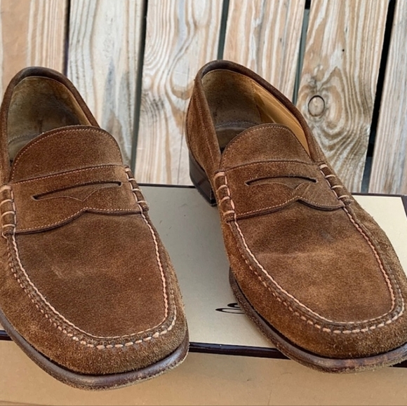 Santoni suede moccasins penny loafers men\'s